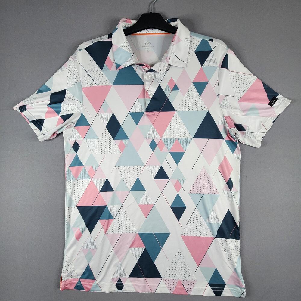 Obla Golf Polo shirt men's size small, geometric pattern, very silky feel